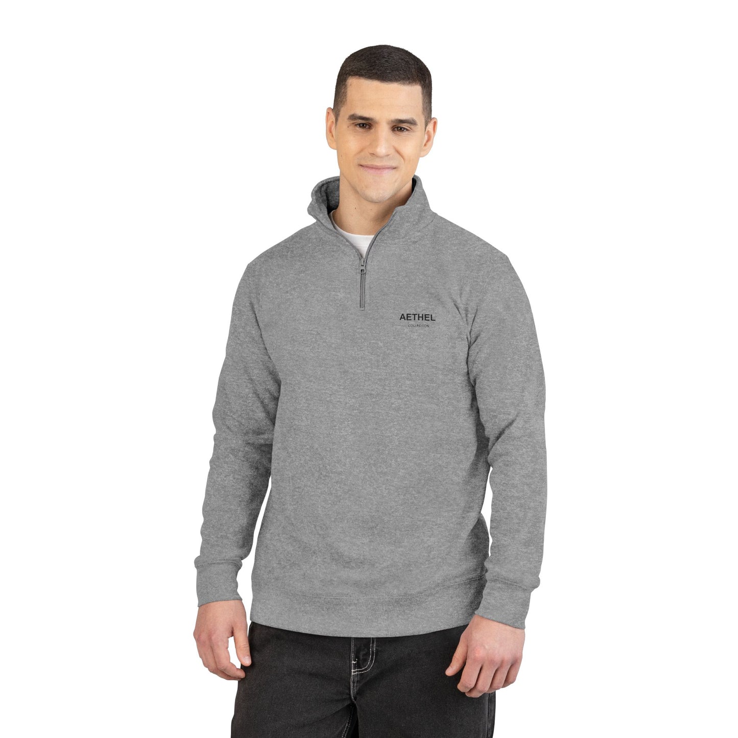 Minimal Fleece Pullover Grey Quarter-Zip Sweatshirt